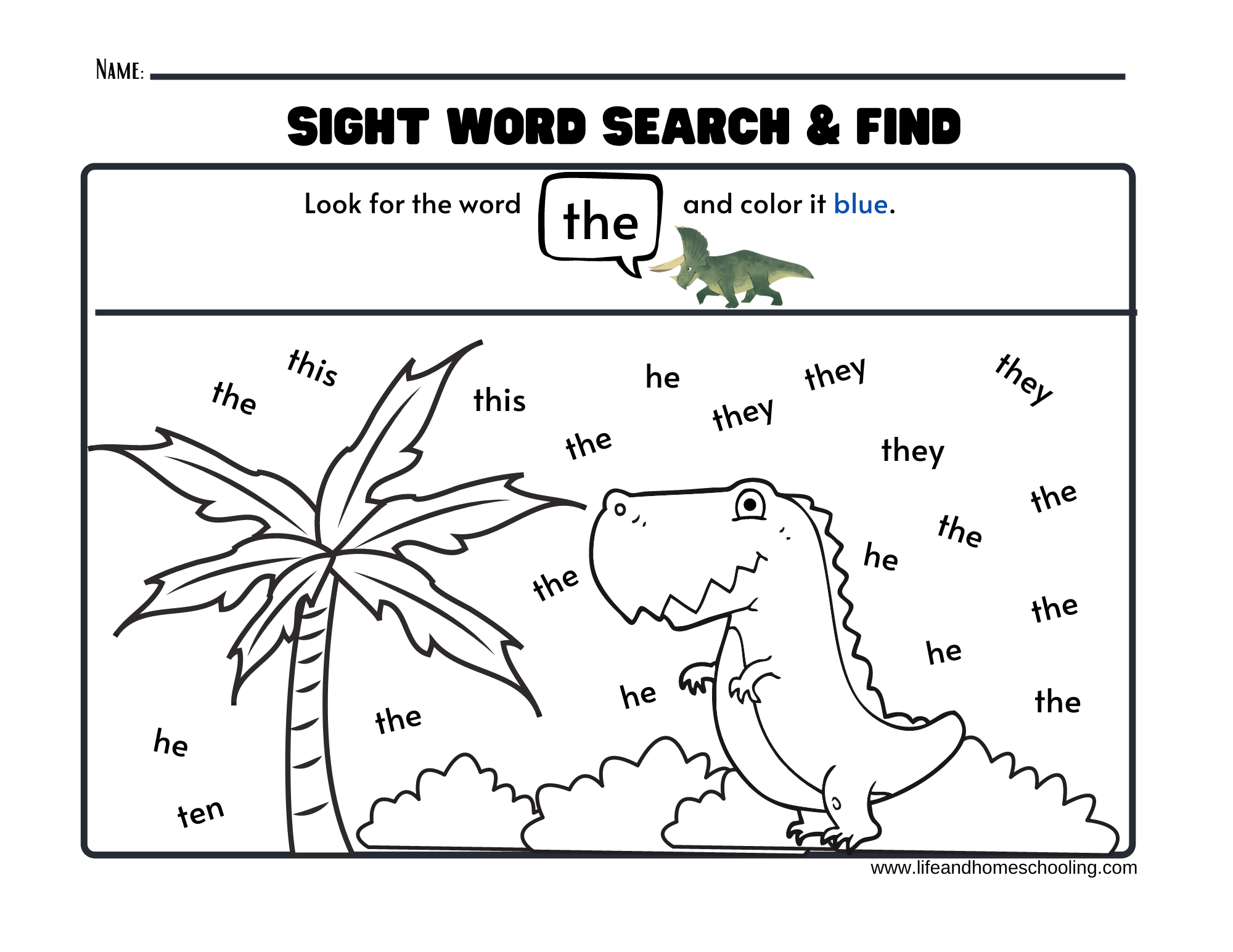 Sight Words Printable Worksheets Dinosaur Made By Teachers