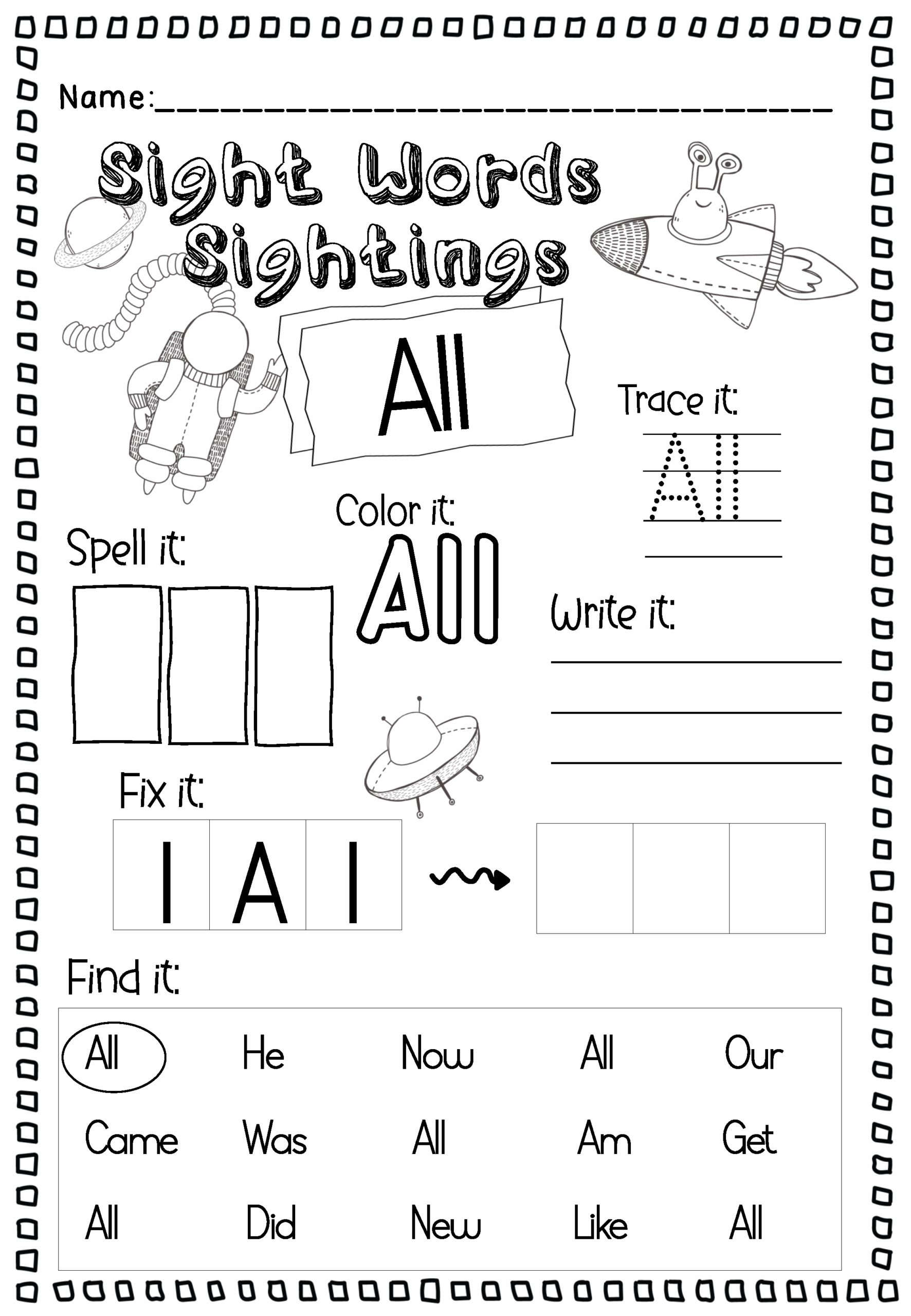 Sight Words Sightings No Prep Kindergarten Worksheets Made By Teachers