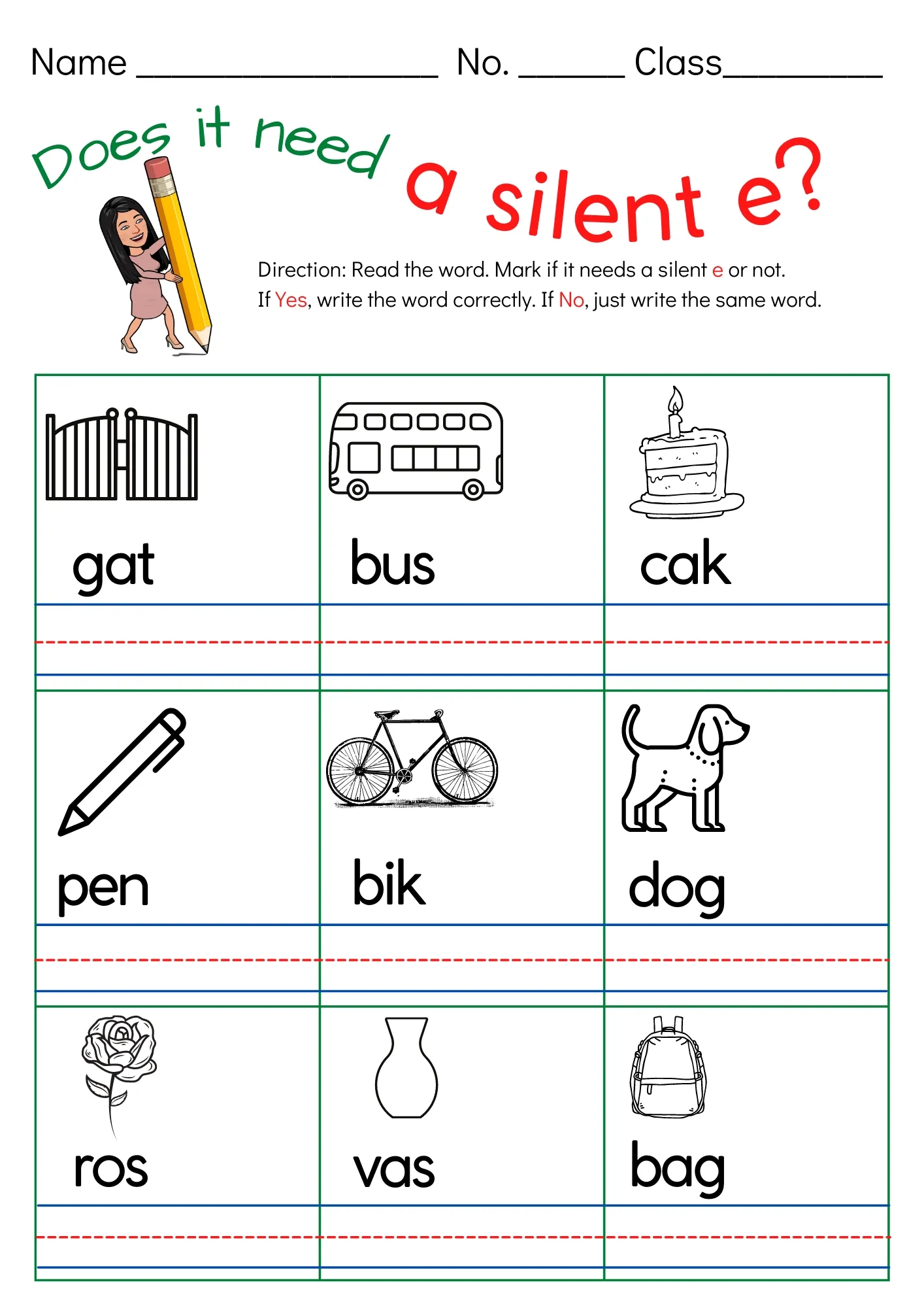 Free Silent E Worksheets For Kindergarten