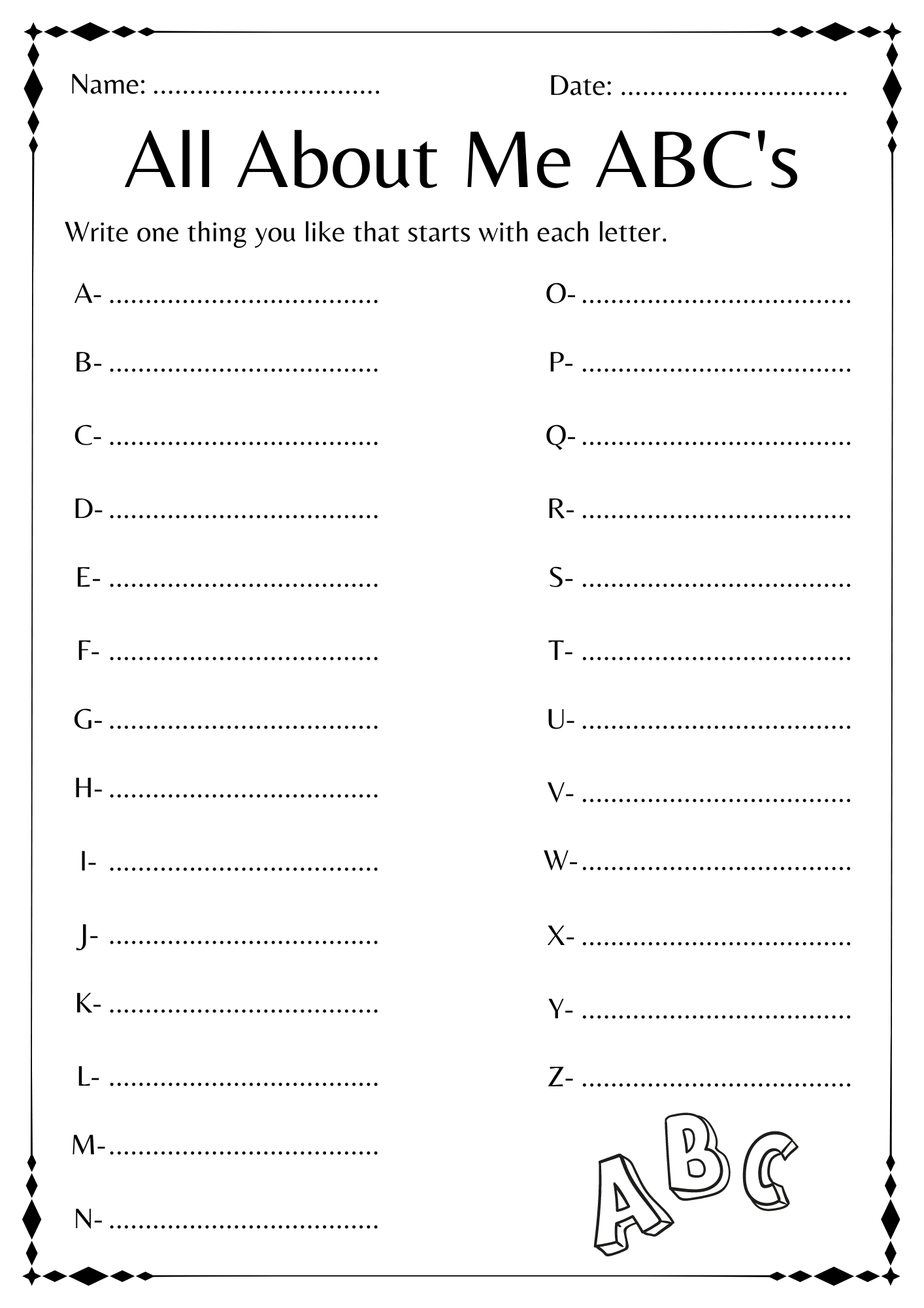 Kindergarten Number Abc Worksheets Printable