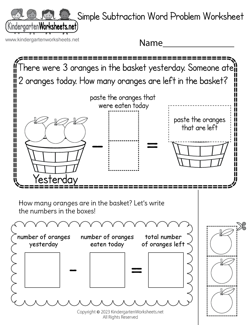 Simple Subtraction Word Problem Worksheet Free Printable 