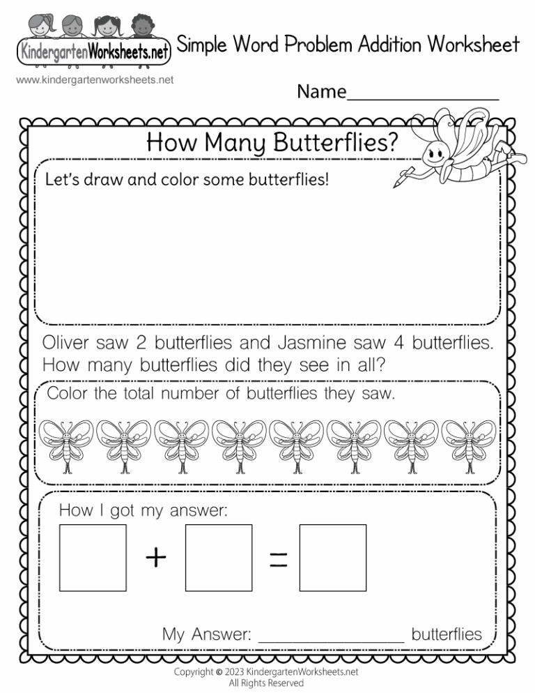 Simple Word Problem Addition Worksheet Free Printable Digital 