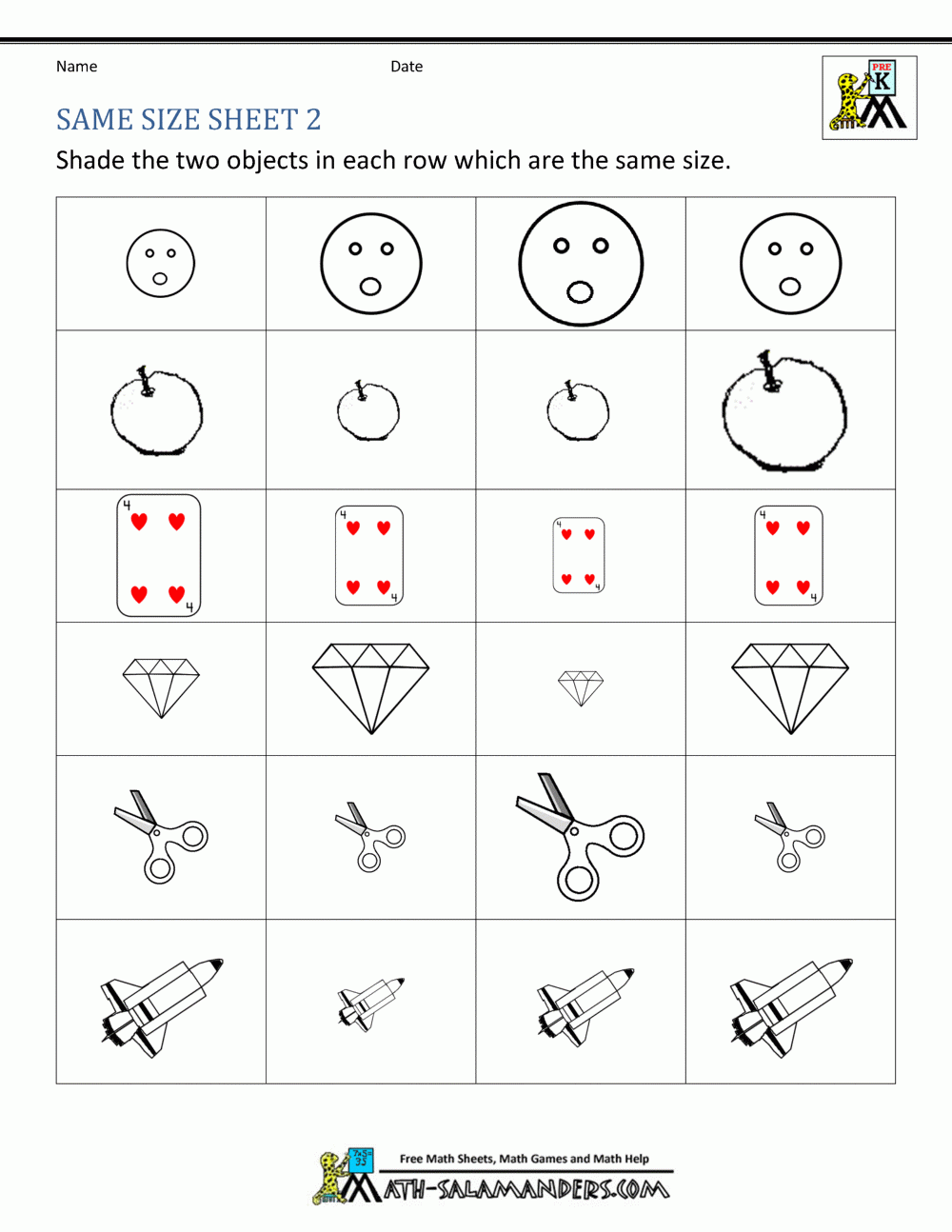 Same Vs Different Kindergarten Math Worksheet