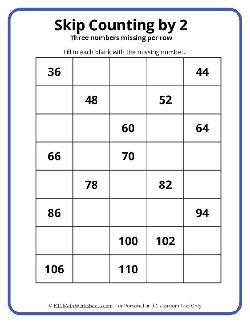 Skip Counting Worksheets