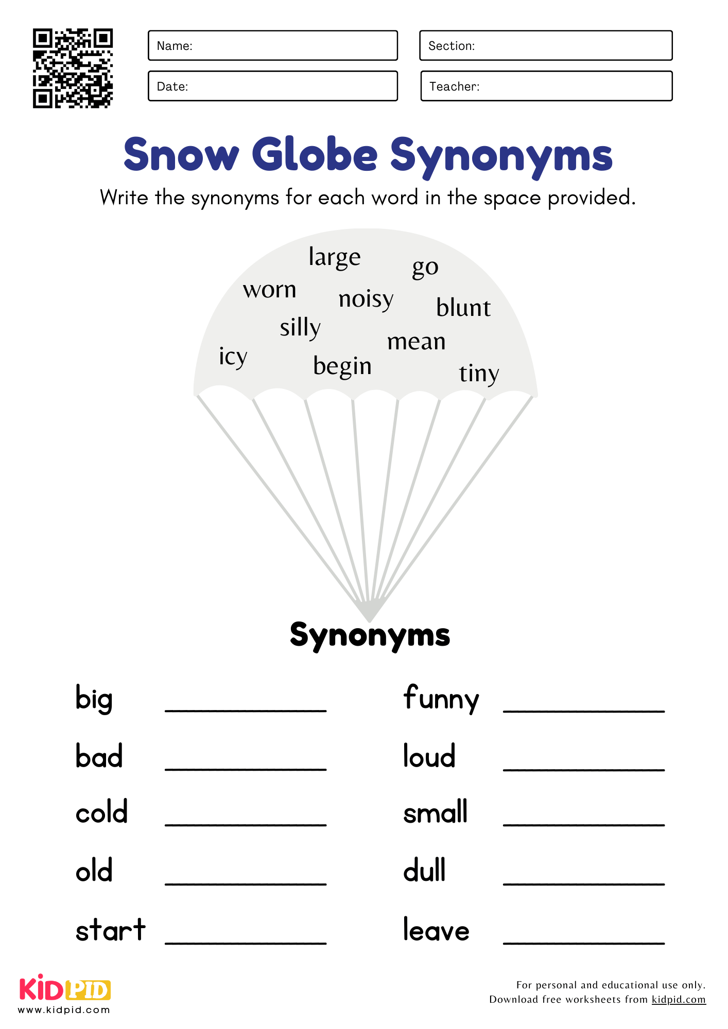Snow Globe Synonyms Worksheets For Grade 2 Kidpid