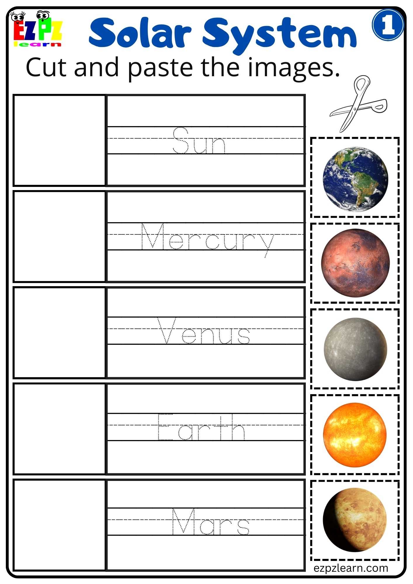Solar System Cut And Paste Worksheet 1 For Kids Ezpzlearn