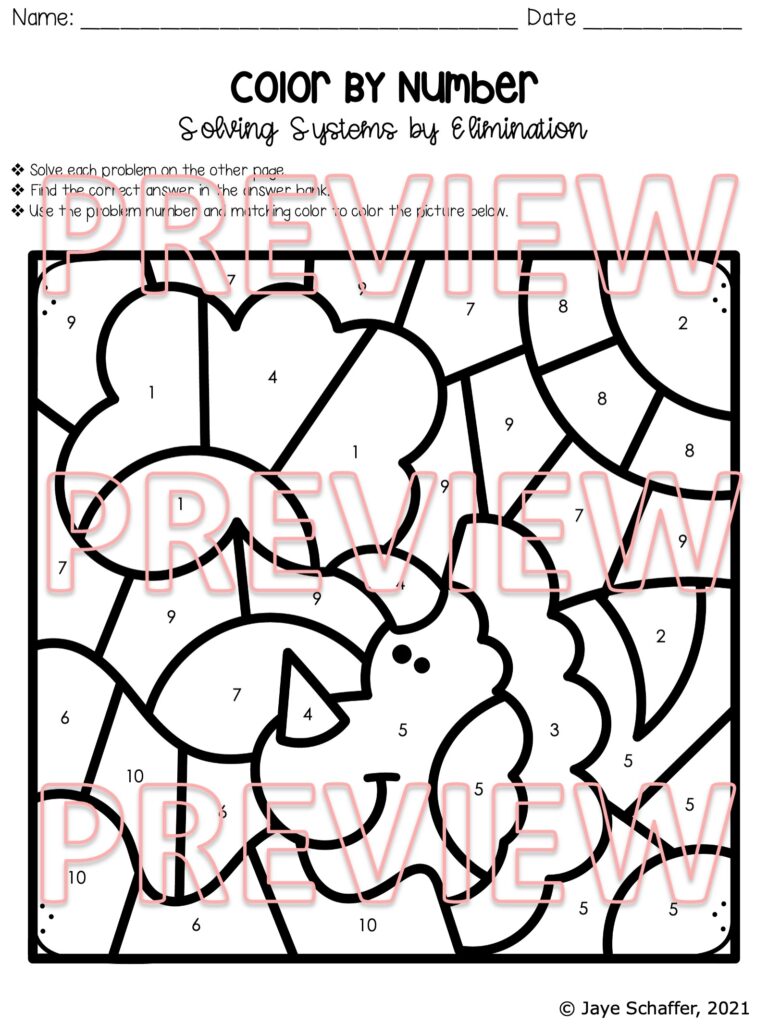 Solving Systems Of Equations By Elimination Coloring Activity