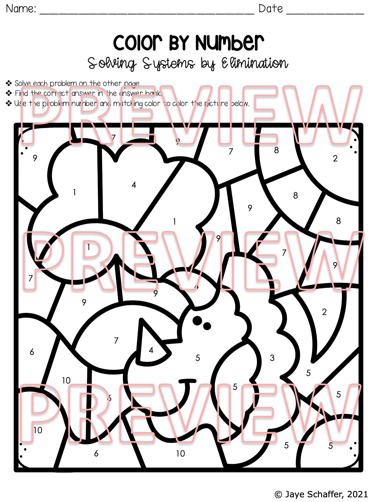 Solving Systems Of Equations By Elimination Coloring Activity