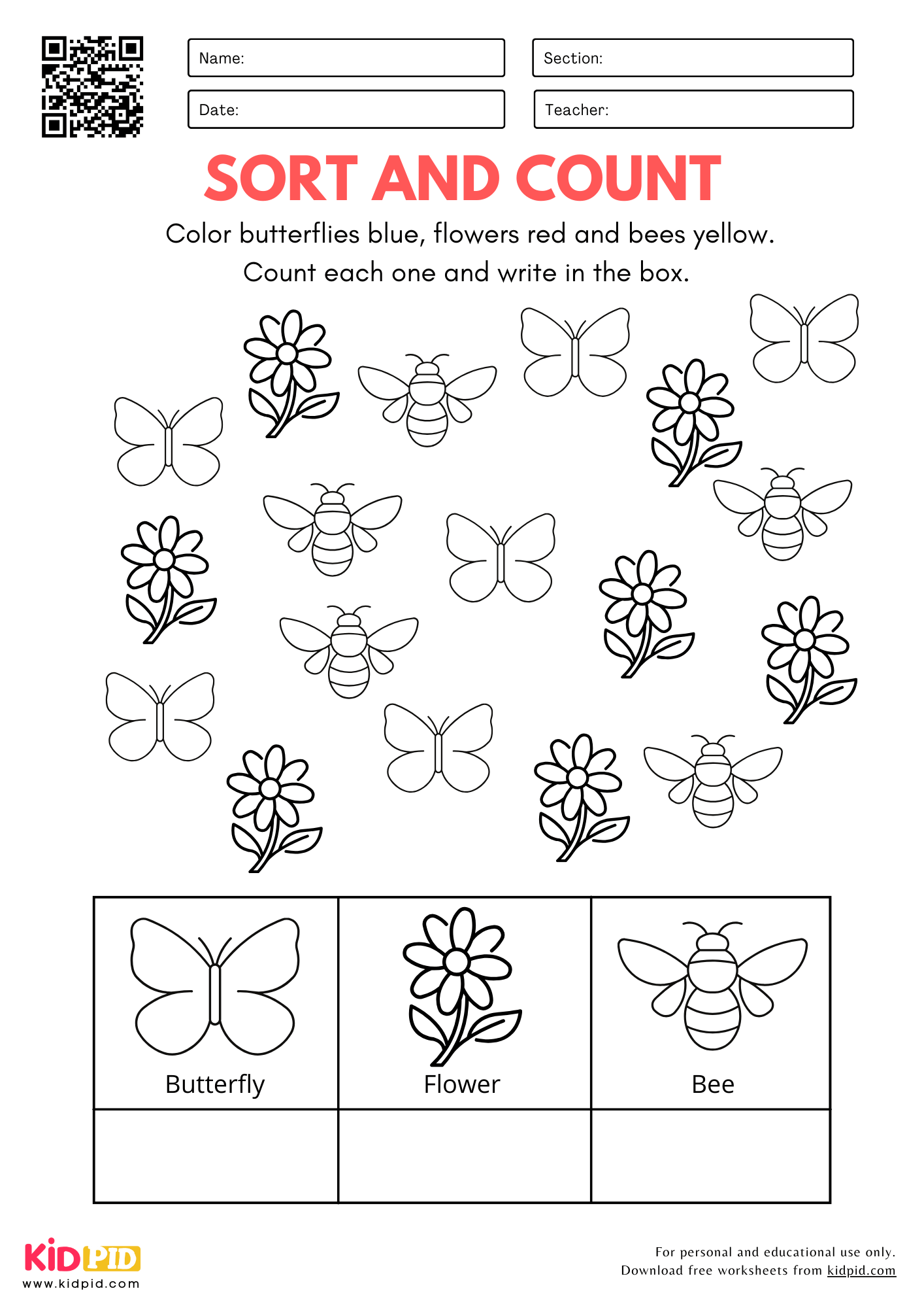 Sort Color U0026 Count Worksheet For Kindergarten Kidpid