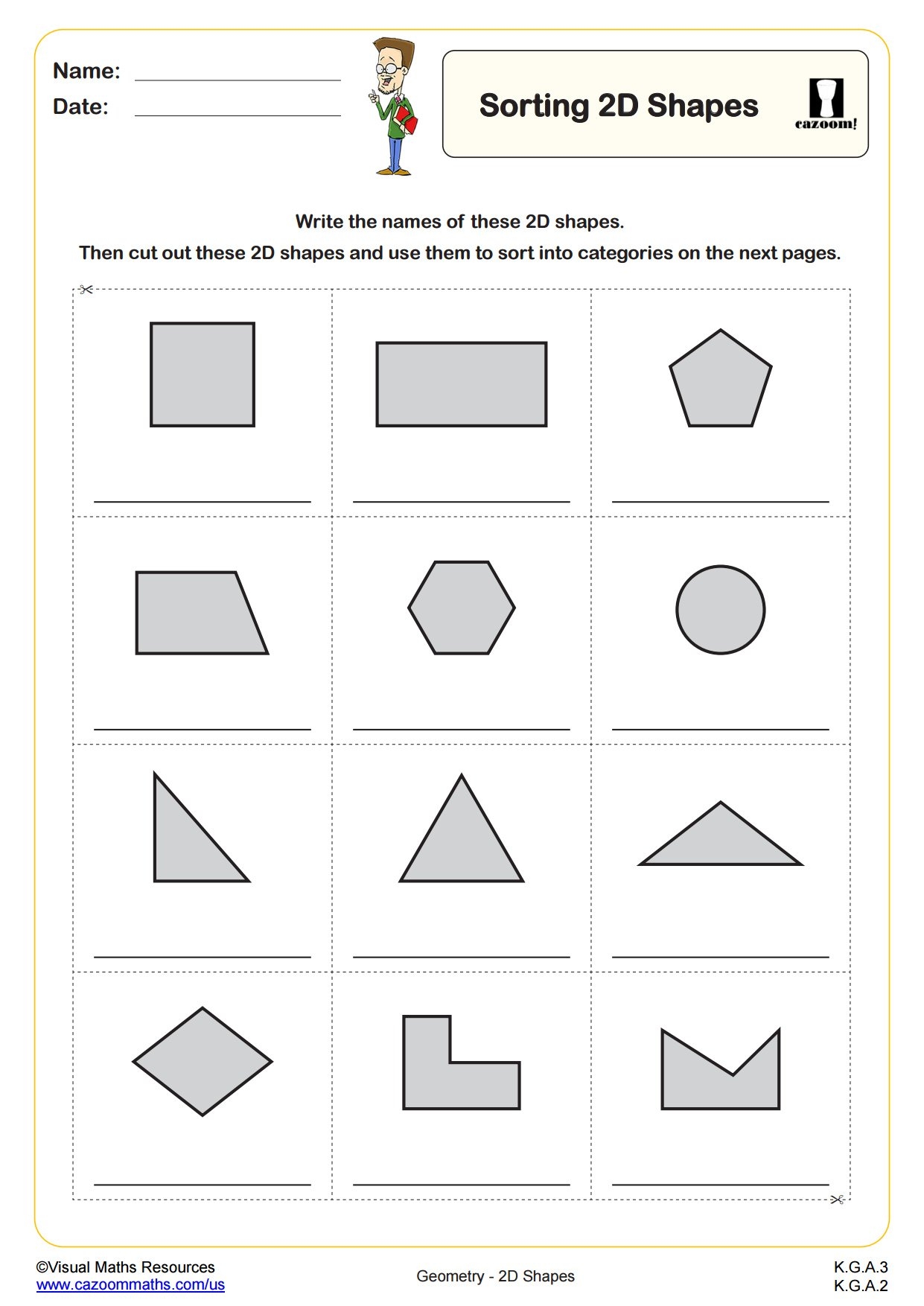 Sorting 2D Shapes K Grade PDF Geometry Worksheets