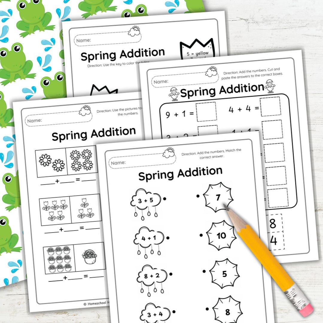 Spring Addition Worksheets For Kindergarten Free Printable