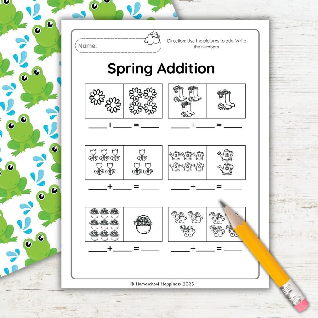 Spring Addition Worksheets For Kindergarten Free Printable