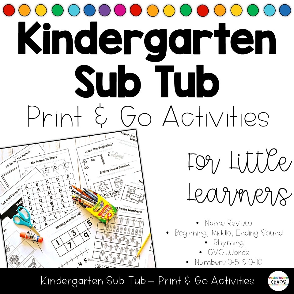 Kindergarten Substitute Worksheets Free Science