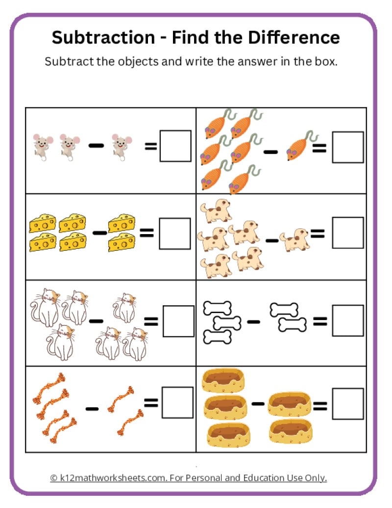 Subtract With Objects K12 Math Worksheets Subtract With Objects K12 Math Worksheets