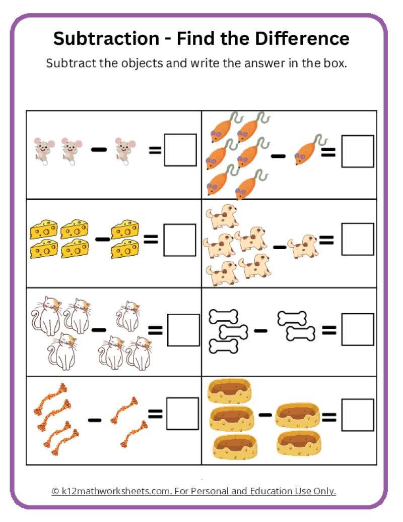 Subtract With Objects K12 Math Worksheets