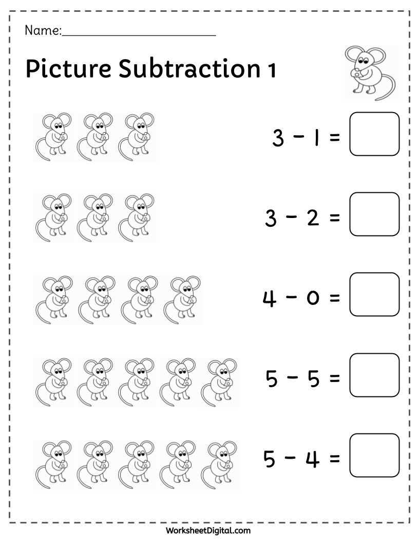 Kindergarten Math Worksheets Subtraction With Pictures