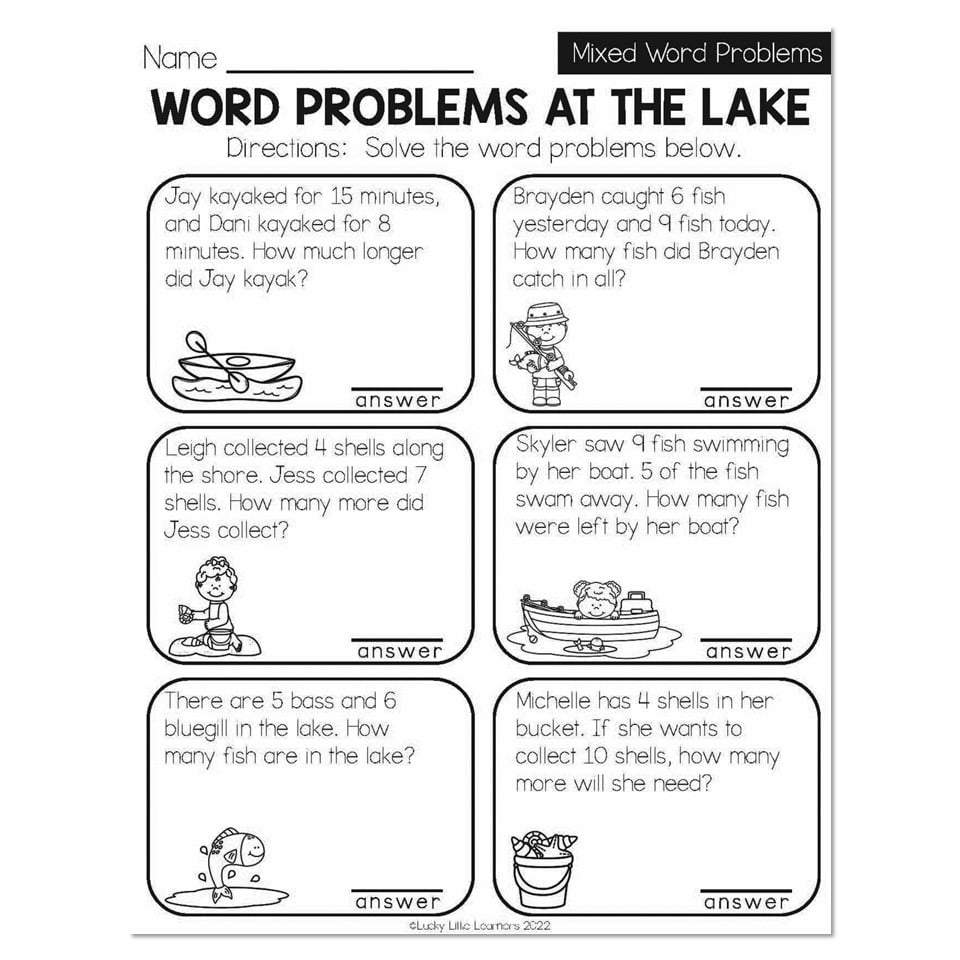Summer Early Finishers 1st Grade Math Mixed Word Problems Word Problems At The Lake Lucky Little Learners