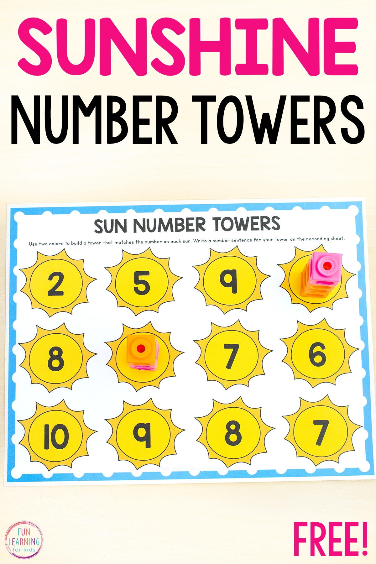 Sun Number Towers Printable Math Activity