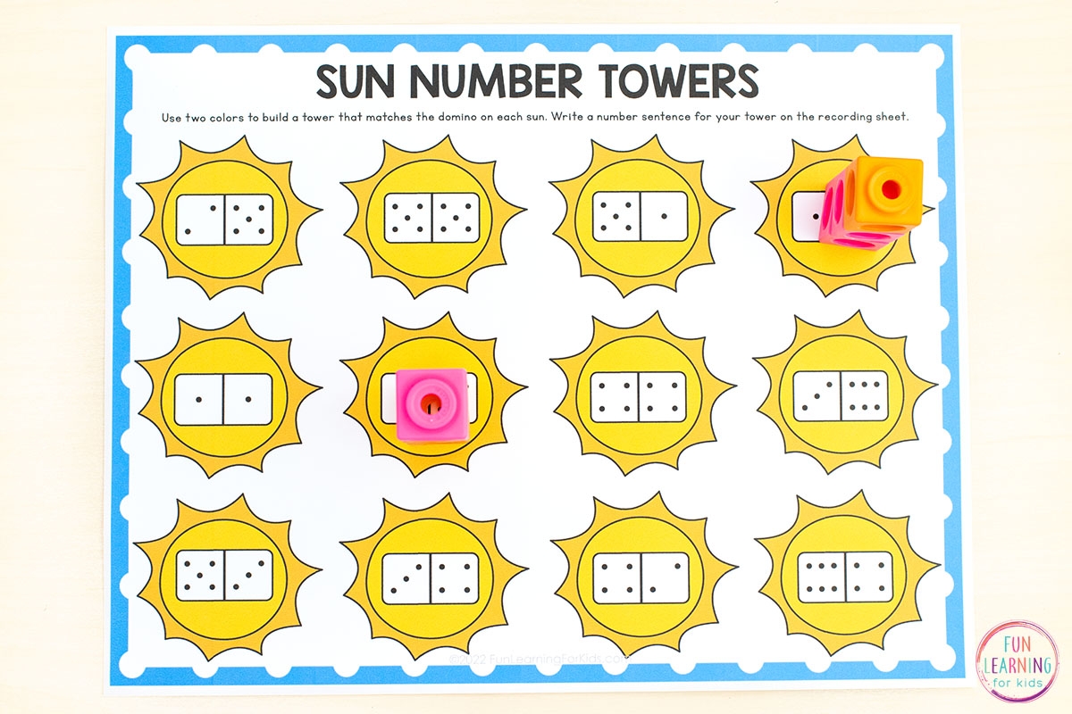 Sun Number Towers Printable Math Activity