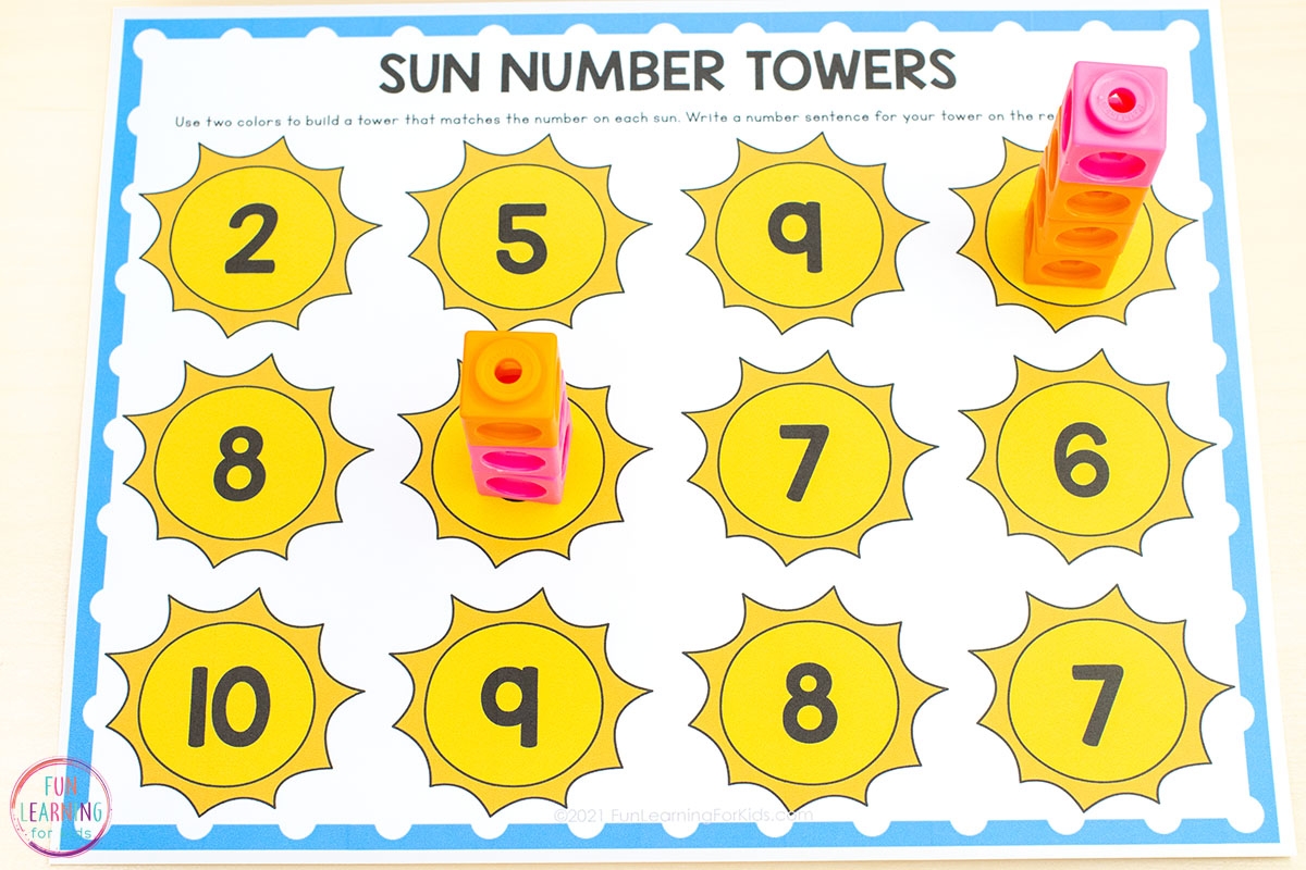 Sun Number Towers Printable Math Activity
