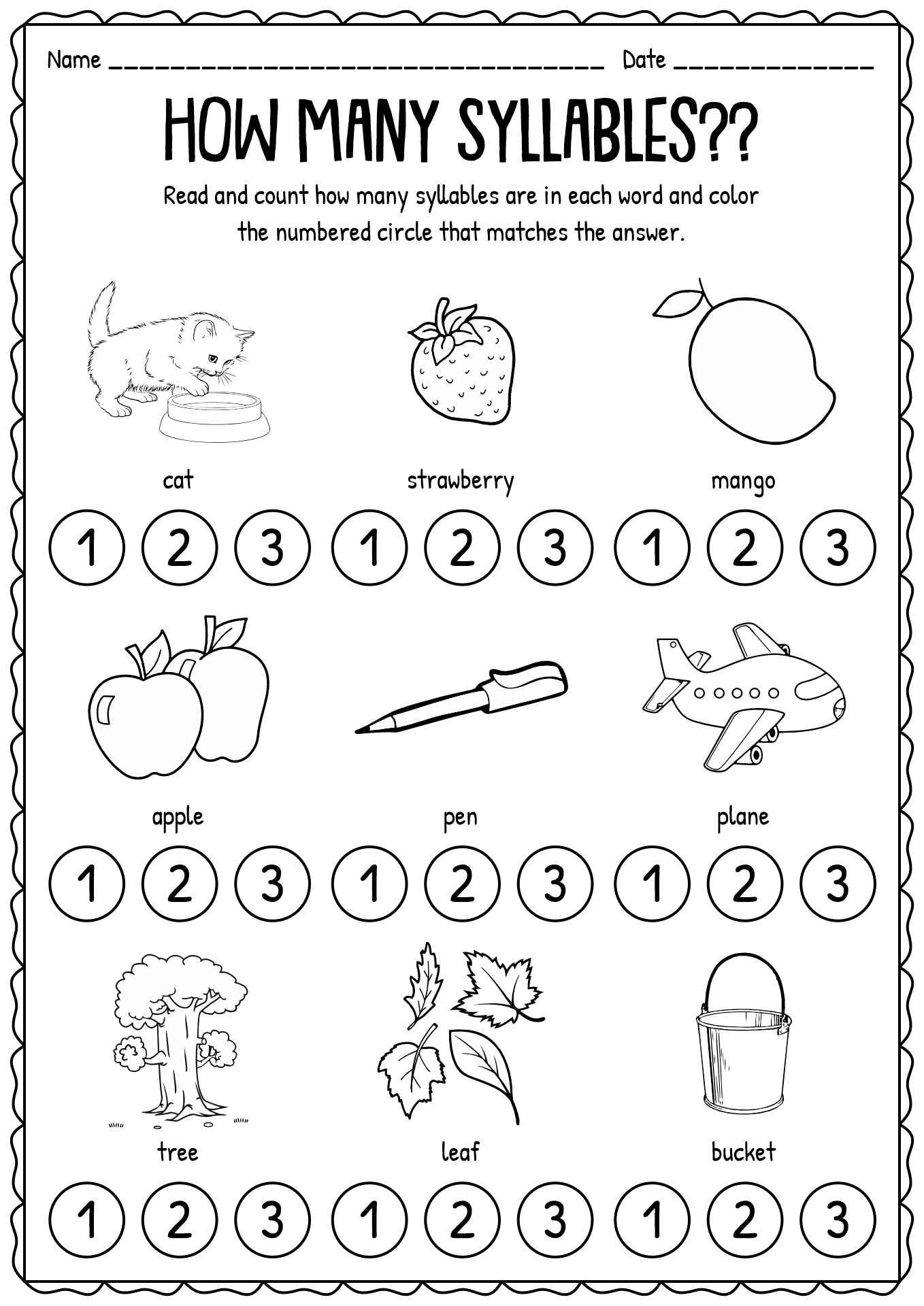 Syllable Words Kindergarten Worksheets Library