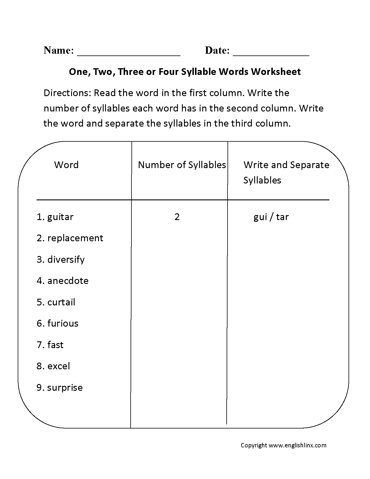 Syllables Worksheets One Two Three Or Four Syllable Words Syllables Worksheets One Two Three Or Four Syllable Words