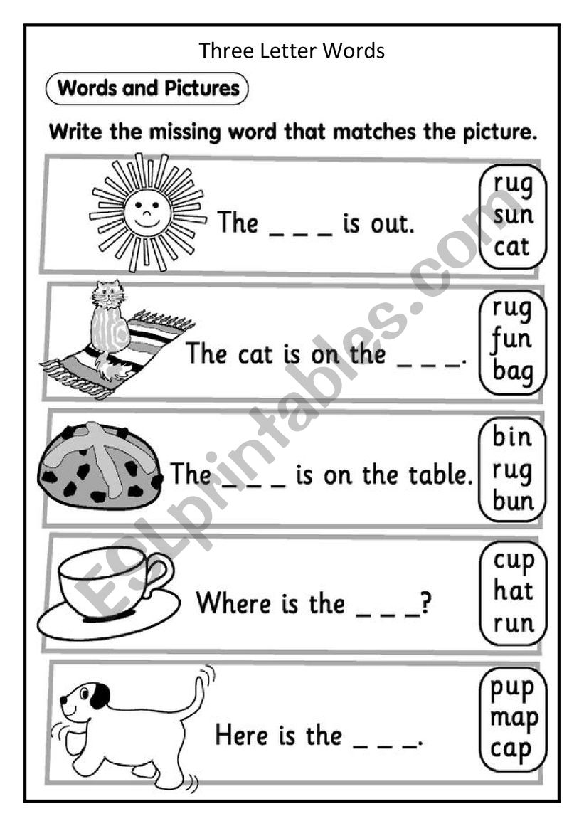 Three Letter Words ESL Worksheet By NehaMiraj Three Letter Words ESL Worksheet By NehaMiraj