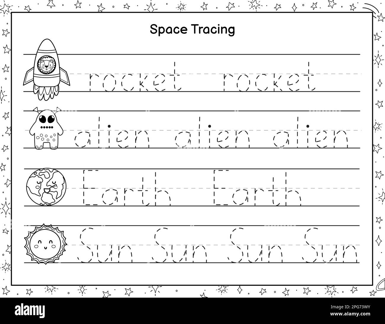 Trace Words Black And White Activity Page For Kids Handwriting Practice Worksheet Stock Vector Image U0026 Art Alamy