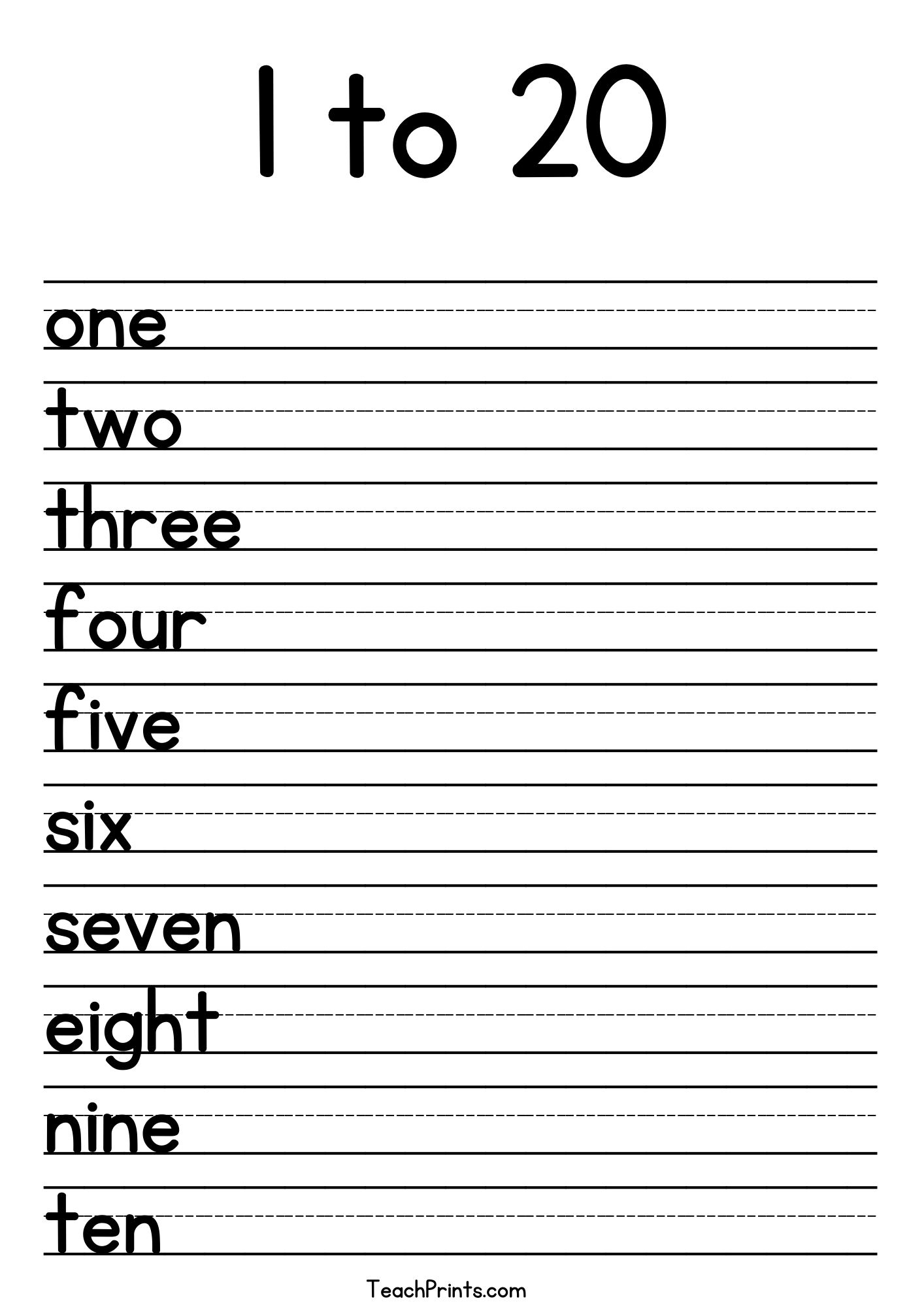 Tracing Numbers 1 20 Worksheets Free Printable Pdfs Teach Prints