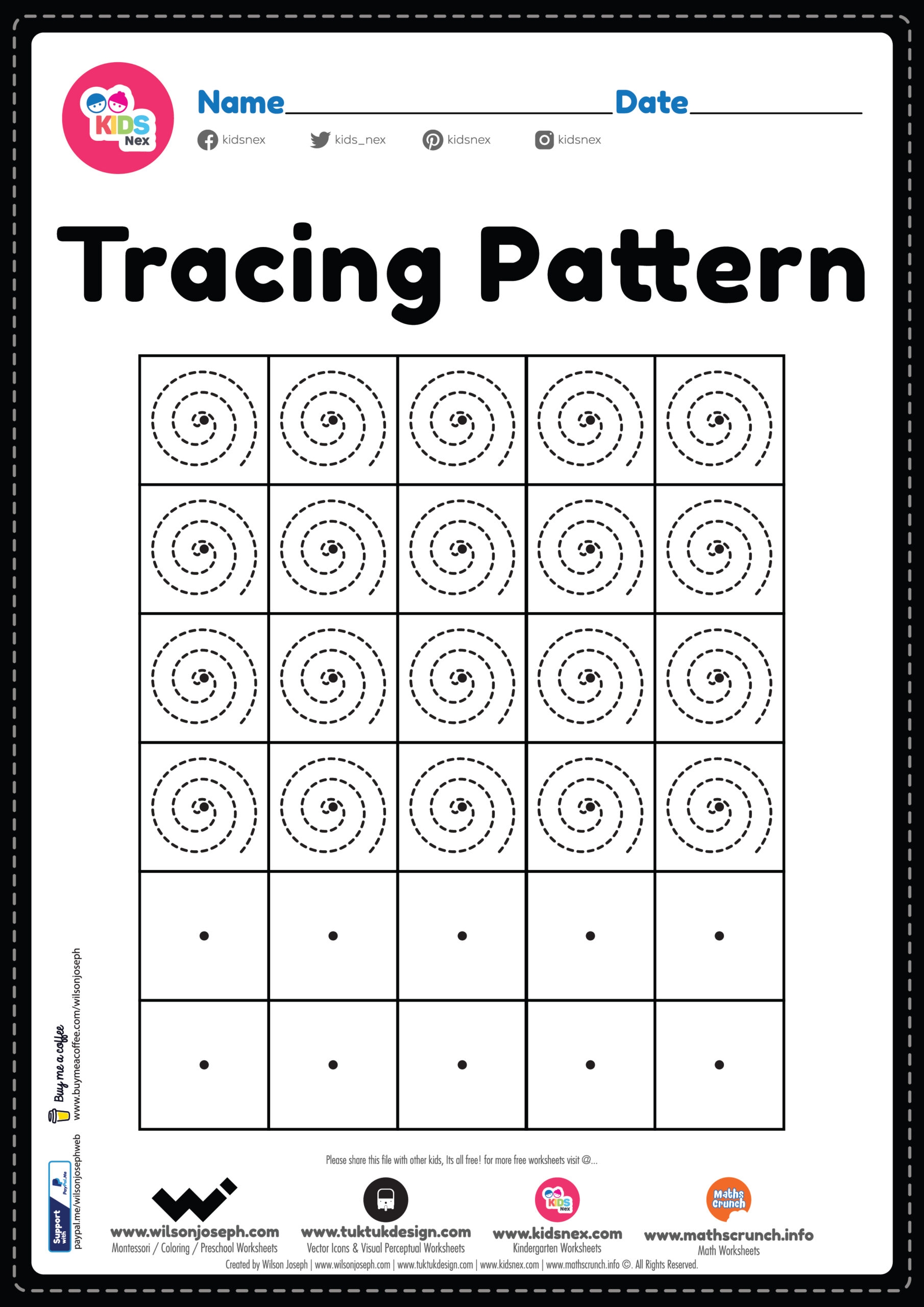Tracing Pattern Spiral Lines For Kids Free Printable PDF