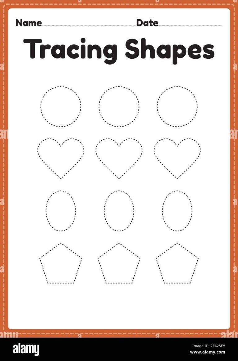 Tracing Shapes Worksheet For Kindergarten And Preschool Kids For Handwriting Practice And Educational Activities In A Printable Page Illustration Stock Vector Image U0026 Art Alamy