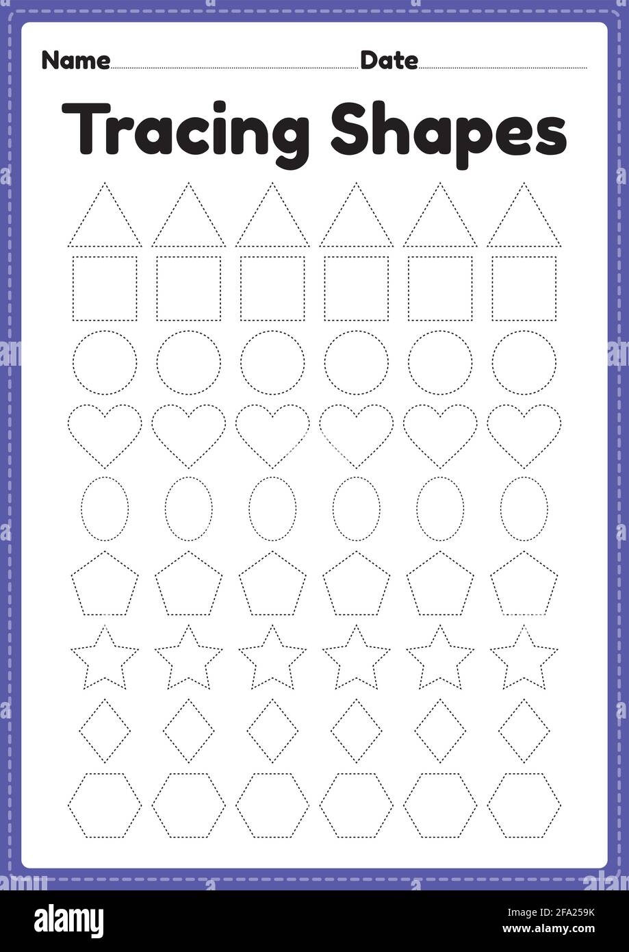 Tracing Shapes Worksheet For Kindergarten And Preschool Kids For Handwriting Practice And Educational Activities In A Printable Page Illustration Stock Vector Image U0026 Art Alamy