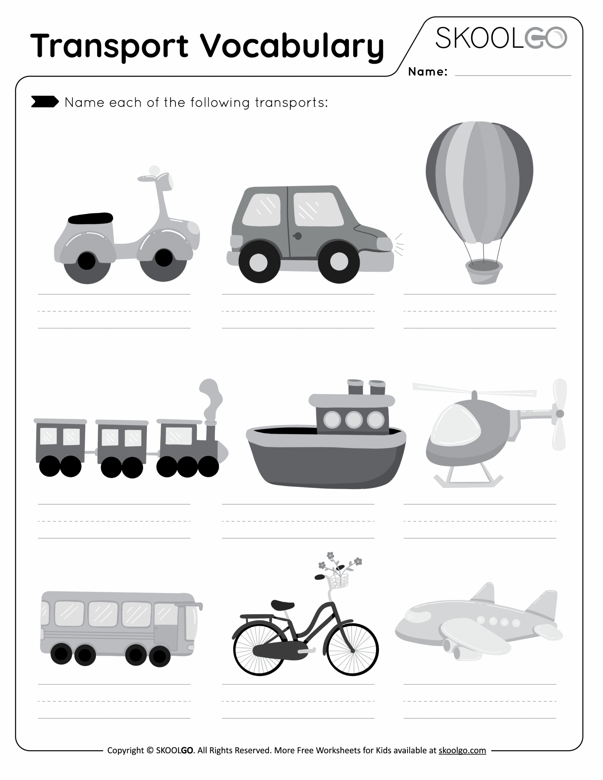 Free Transportation Worksheets For Kindergarten Pdf