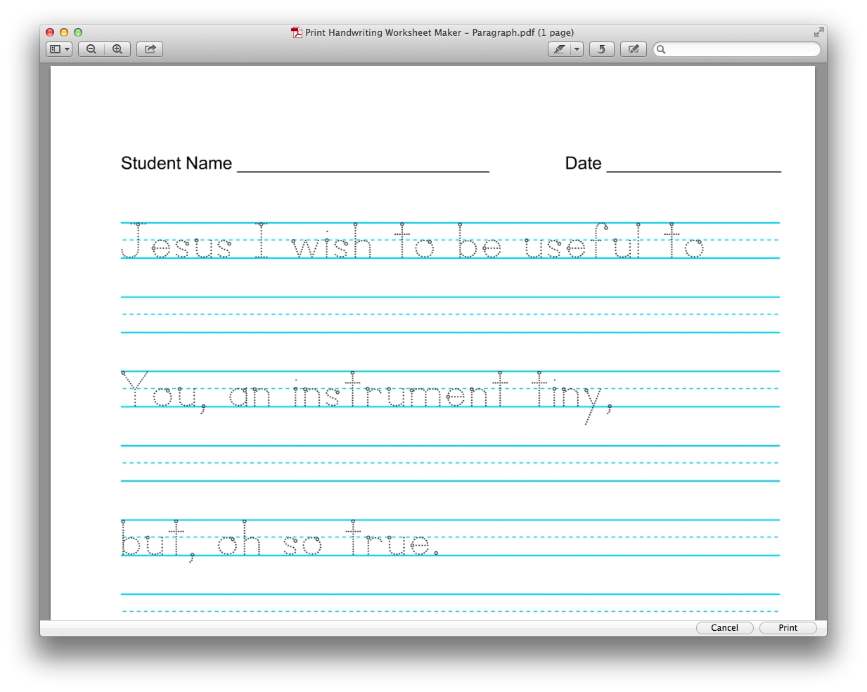 Free Handwriting Worksheet Maker Kindergarten