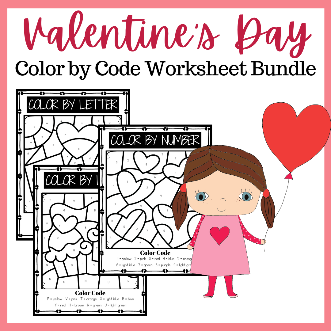 Valentine Color By Code Worksheets Homeschool Preschool Shop