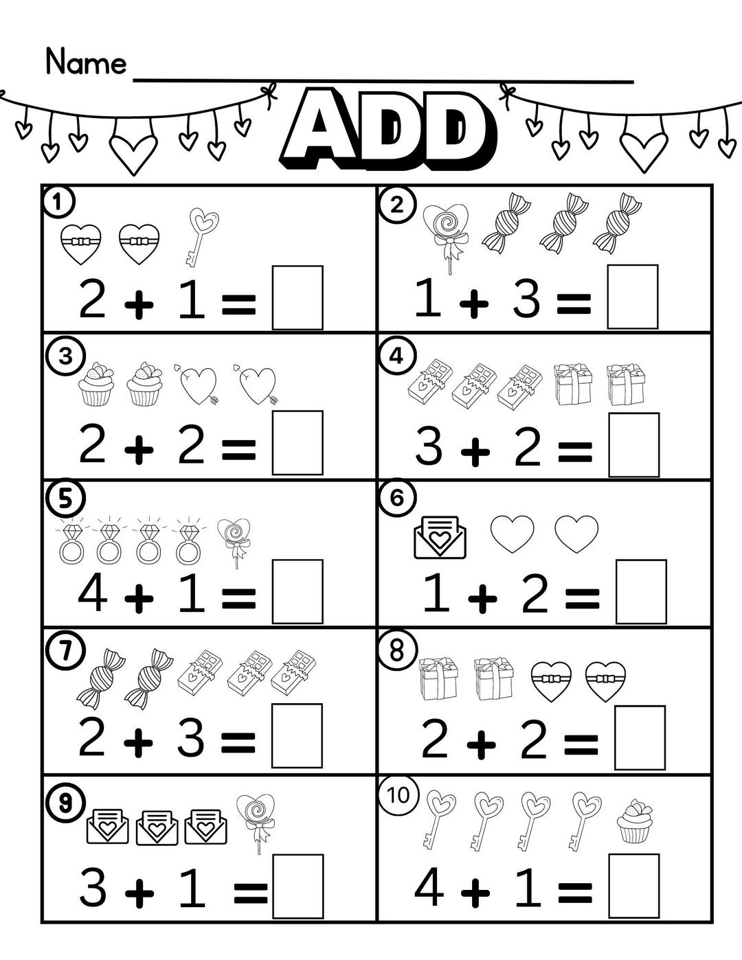 Valentine s Day Addition Math Worksheets Multiple Etsy