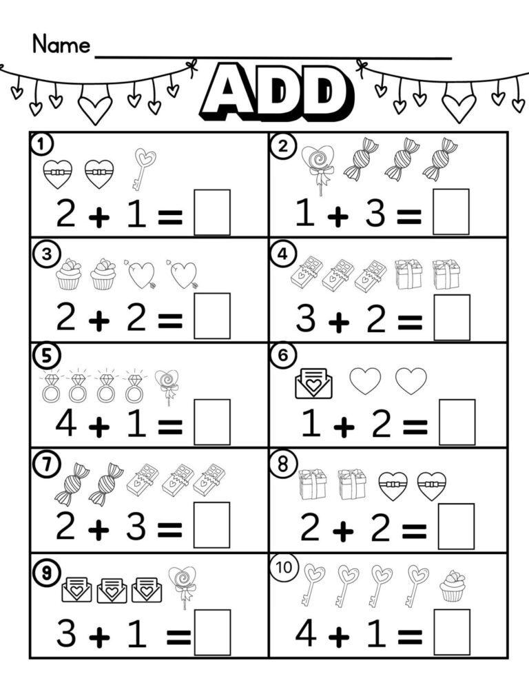 Valentine s Day Addition Math Worksheets Multiple Etsy