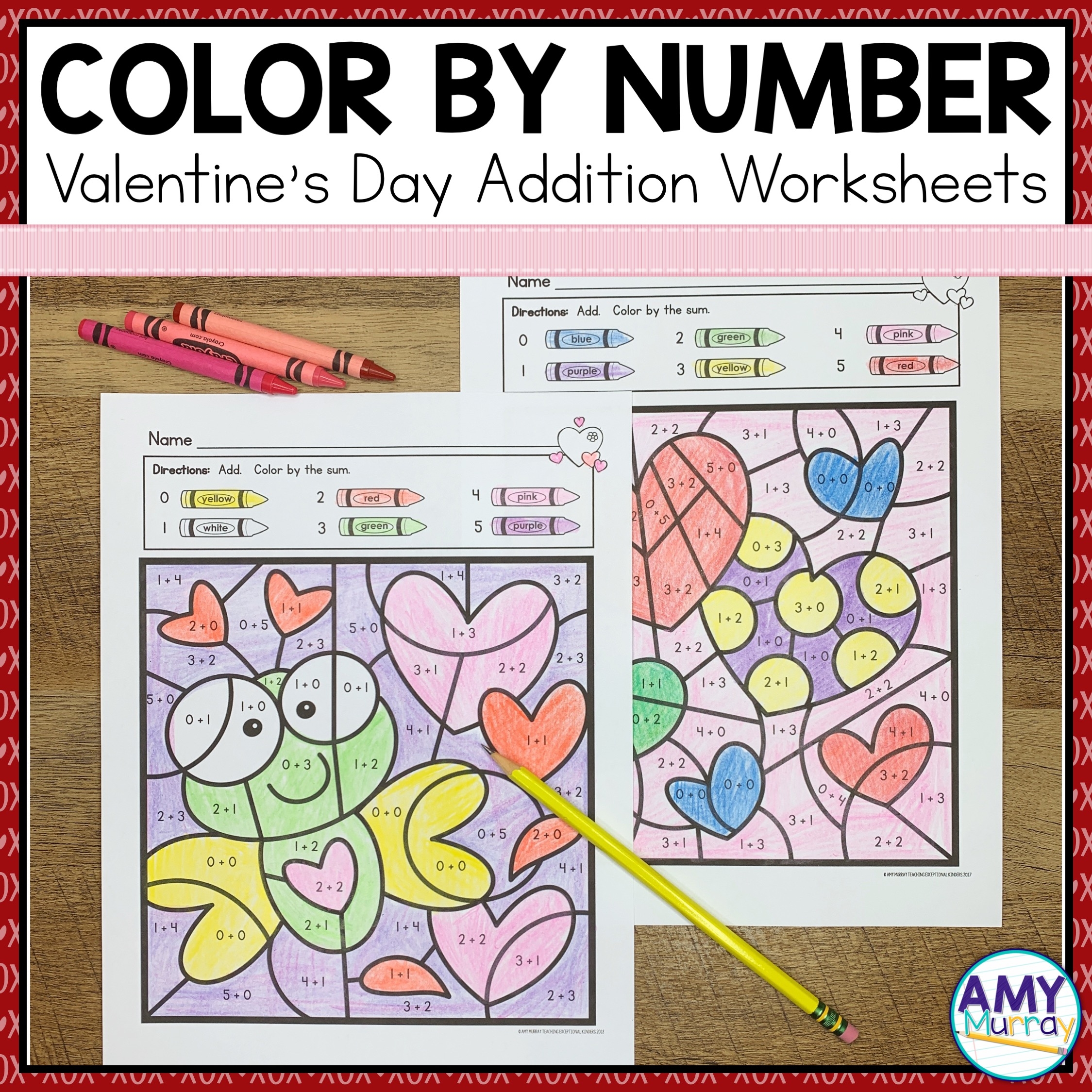 Valentine s Day Color By Number Worksheets Kindergarten Math Teaching Exceptional Kinders