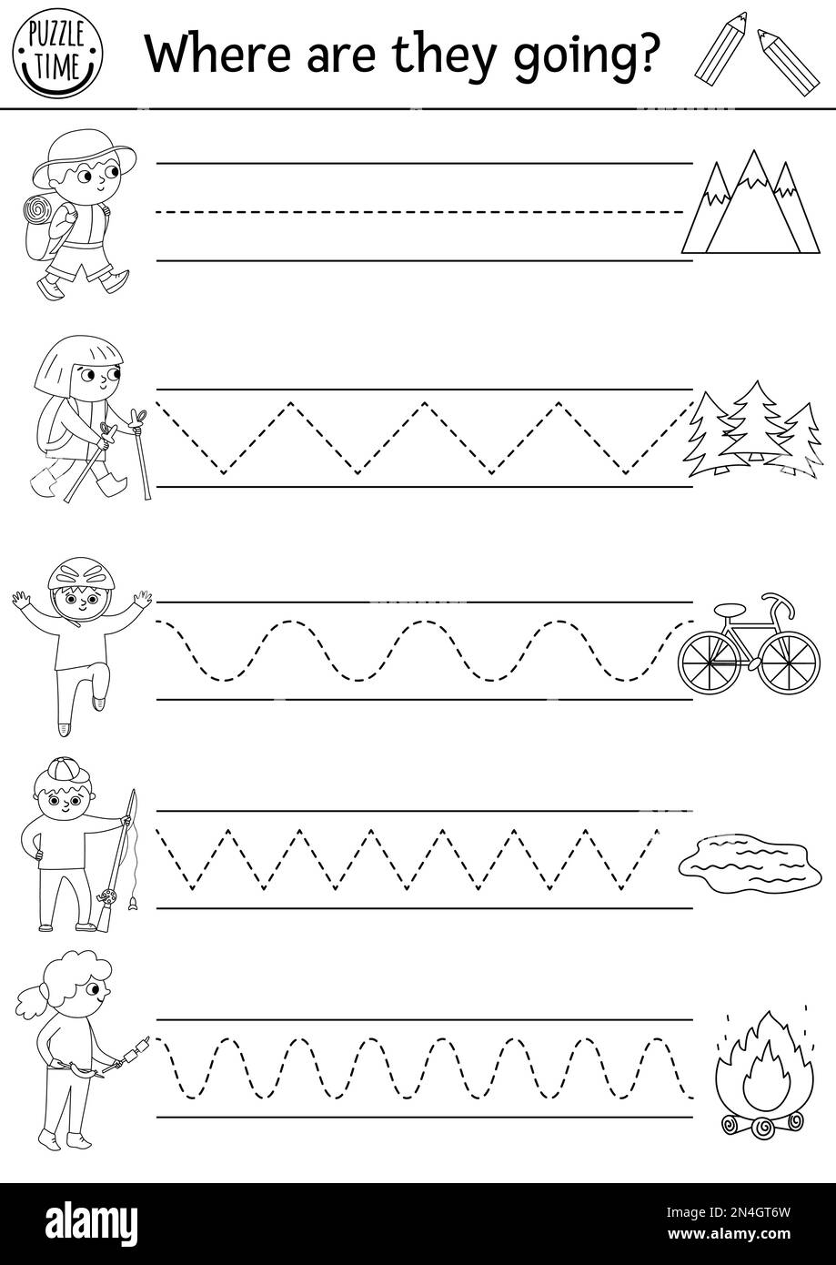 Vector Camping Handwriting Practice Worksheet Summer Road Trip Printable Black And White Activity For Children Educational Tracing Game For Writing Stock Vector Image U0026 Art Alamy