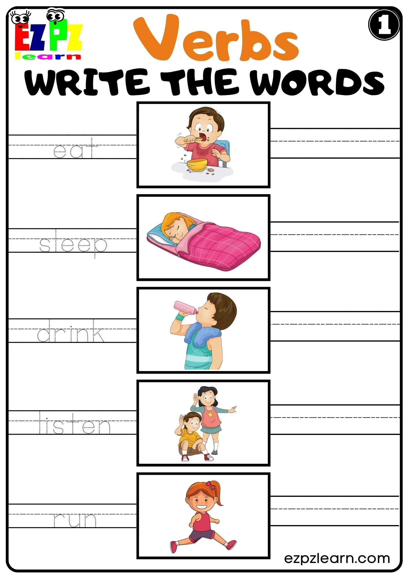 Verbs Write The Words Worksheet For ESL And Home Schooling 