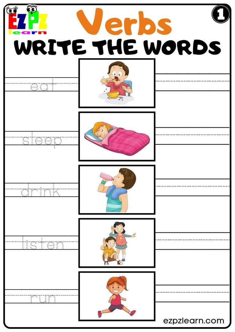 Verbs Write The Words Worksheet For ESL And Home Schooling 