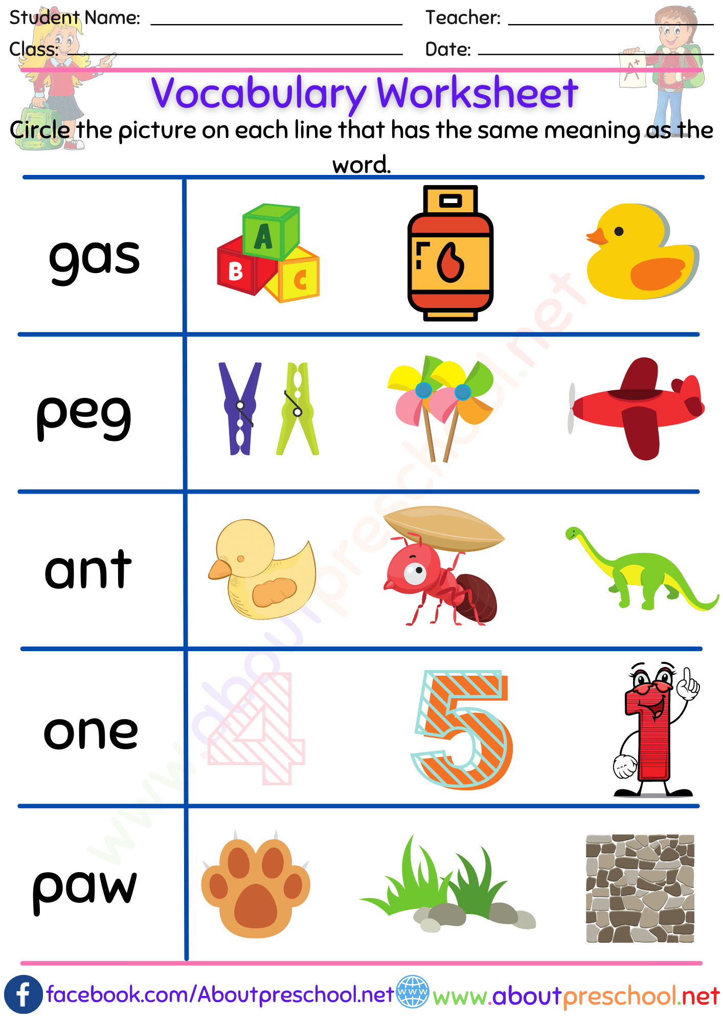 Vocabulary Worksheet 13 About Preschool