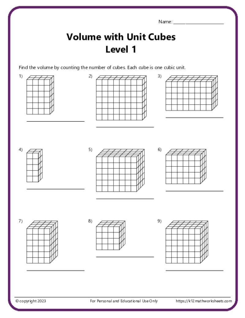 Free Volume Worksheets For Kindergarten