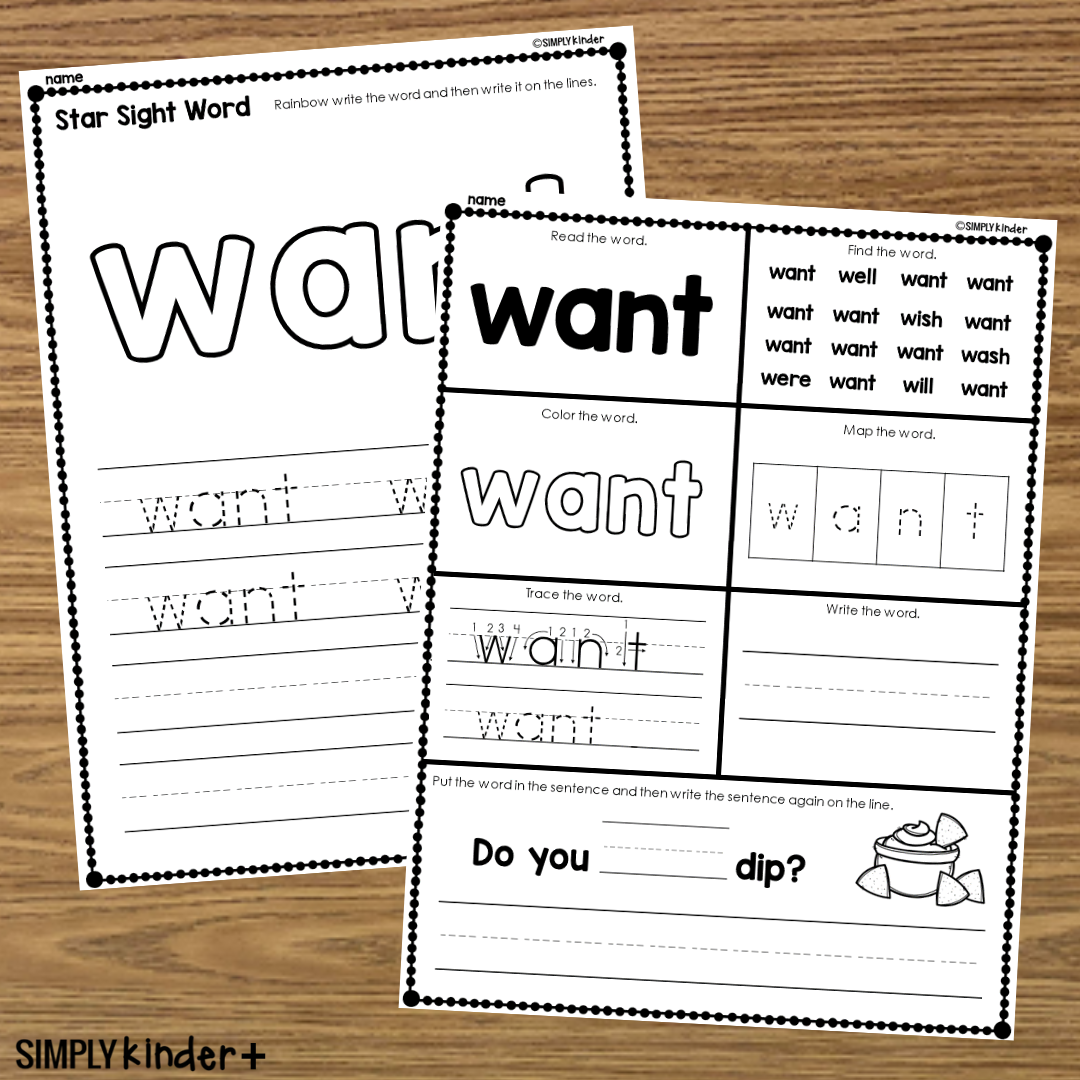 Want Sight Word Printable Activities Simply Kinder Plus Want Sight Word Printable Activities Simply Kinder Plus
