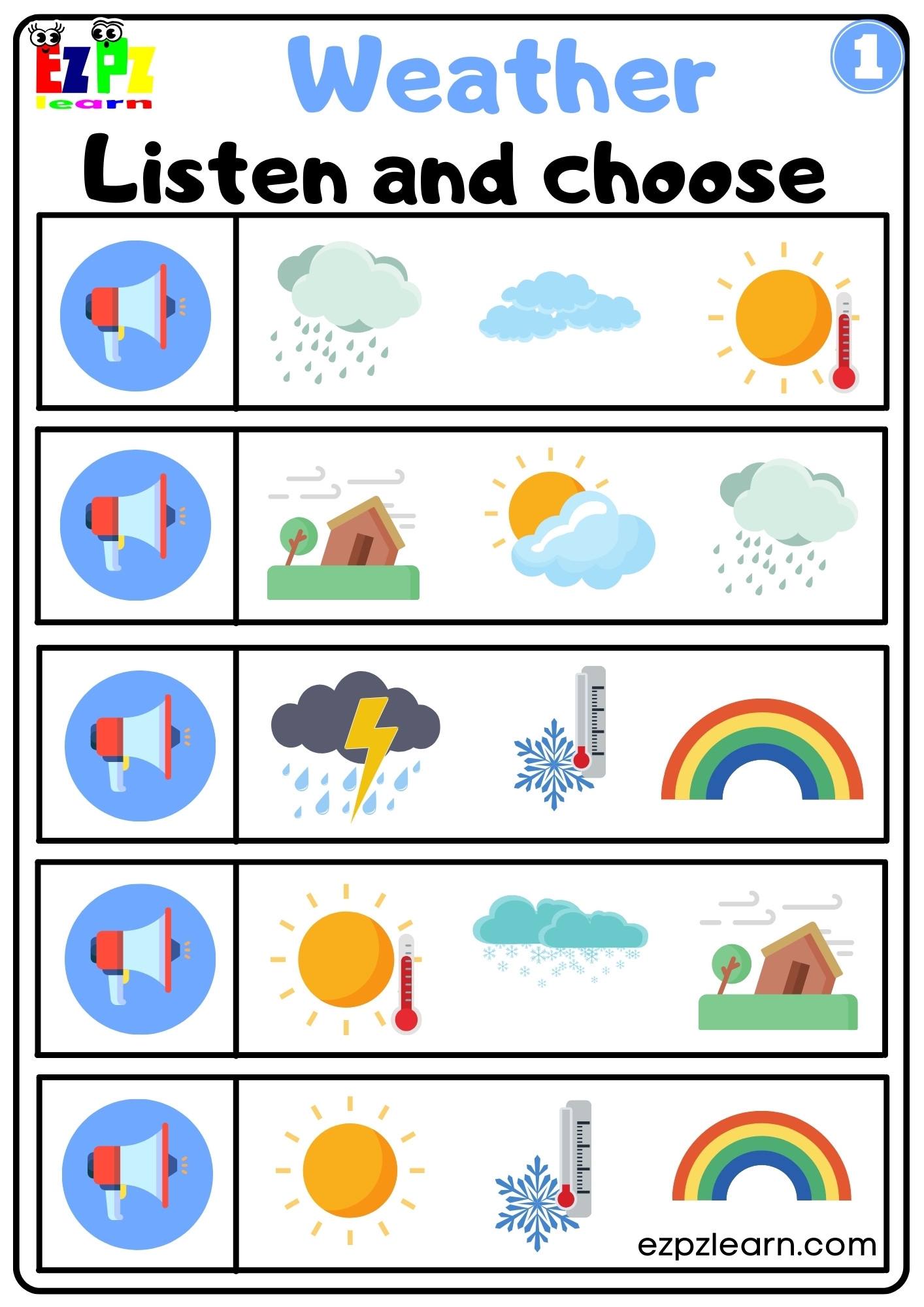 Weather Vocabulary Interactive Worksheet Listen And Choose The Correct Images Activity For Kindergarten And ESL Students G1 Ezpzlearn Weather Vocabulary Interactive Worksheet Listen And Choose The Correct Images Activity For Kindergarten And ESL Students G1 Ezpzlearn