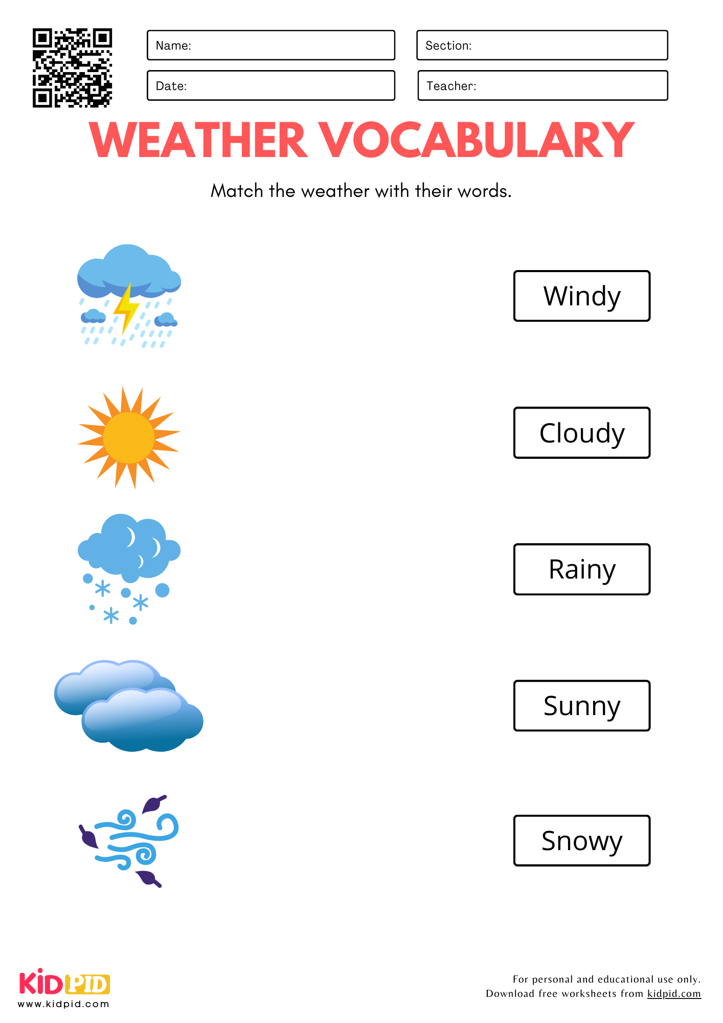Weather Vocabulary Worksheet For Kindergarten Kidpid