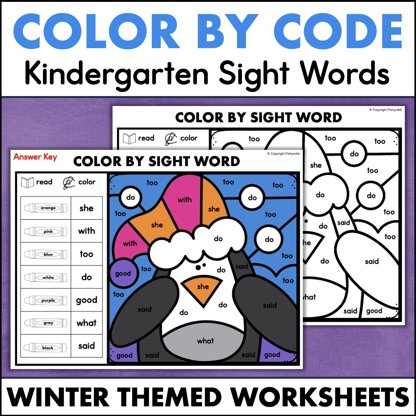 Winter Color By Sight Word Worksheets Kindergarten High Frequency 
