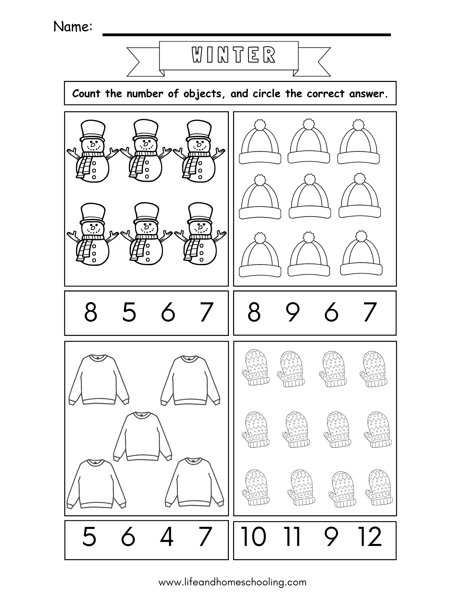 Winter Themed Counting 1 5 Kindergarten Worksheet
