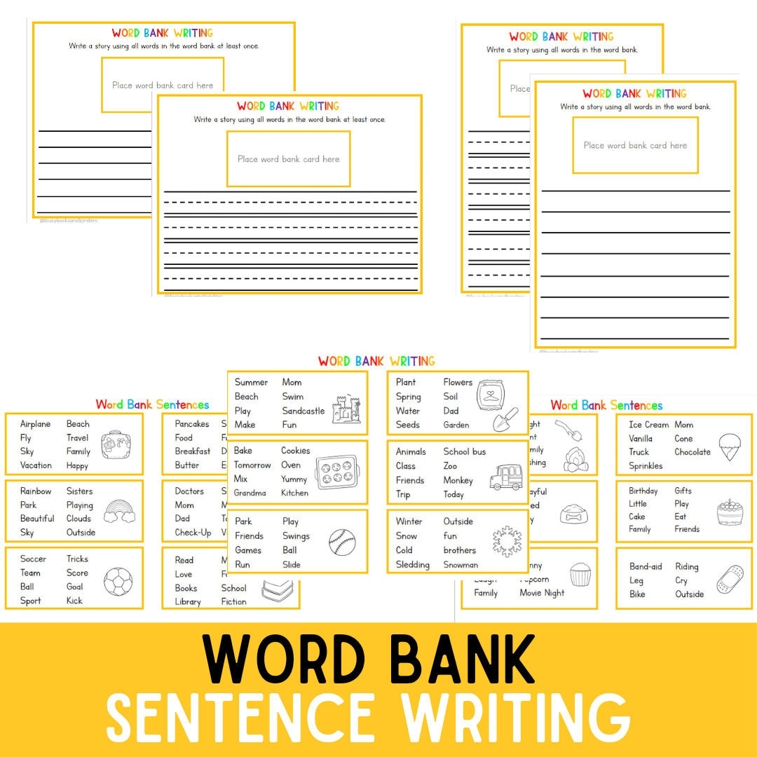 WORD BANK Sentence Practice Vocabulary Writing Worksheets Creative Writing Sentence Building Kindergarten Grade One Literacy Etsy