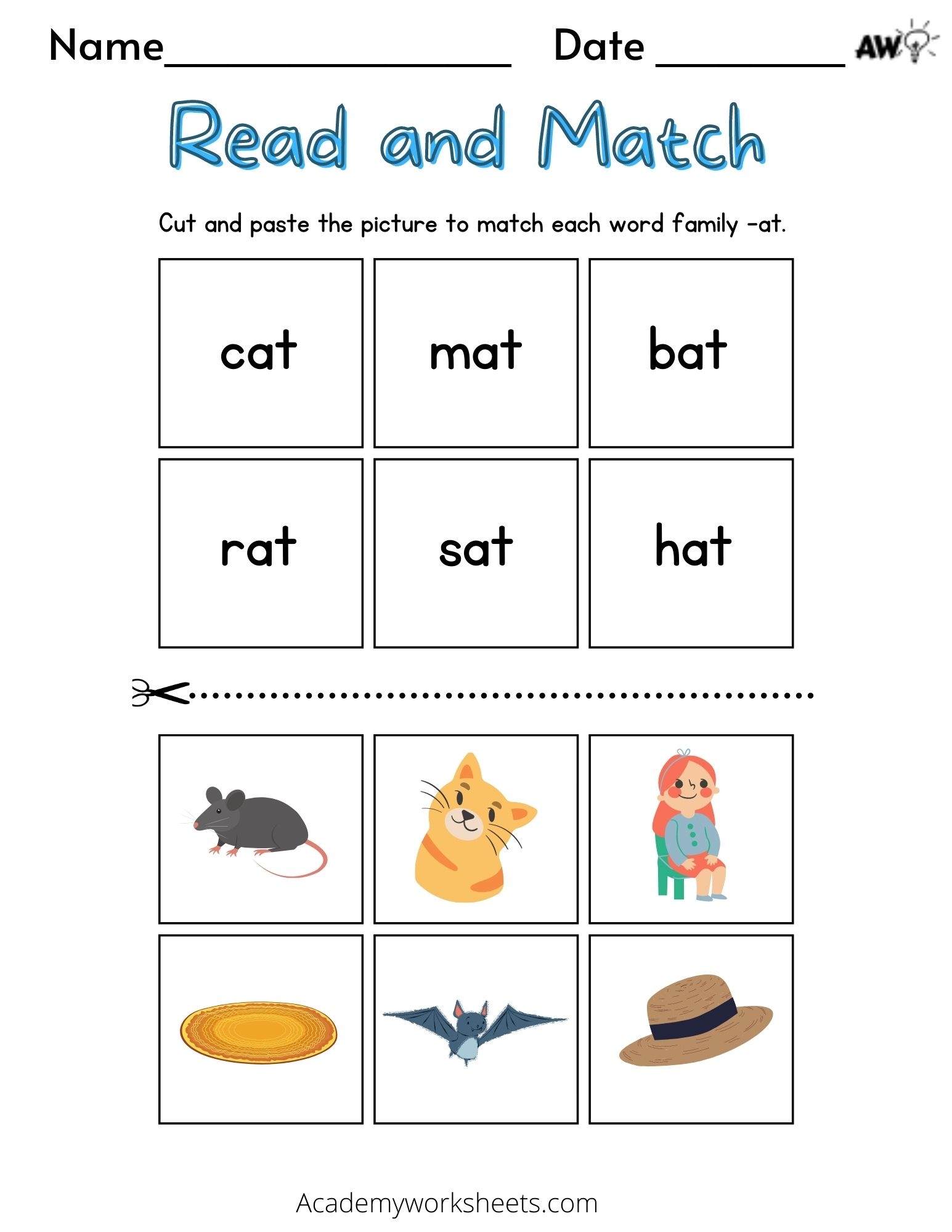 Word Family Worksheets At And An Academy Worksheets